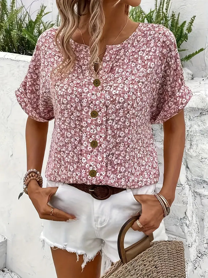 Eva | Floral Print Notched Collar Blouse