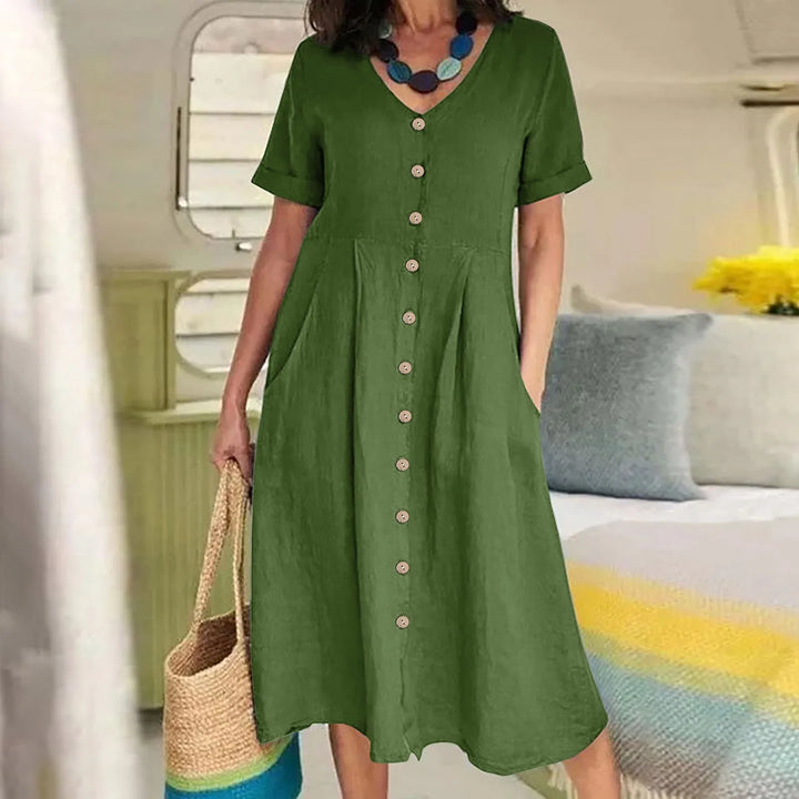 Sophie™ - Retro V-Neck Cotton Linen Loose Summer Dress