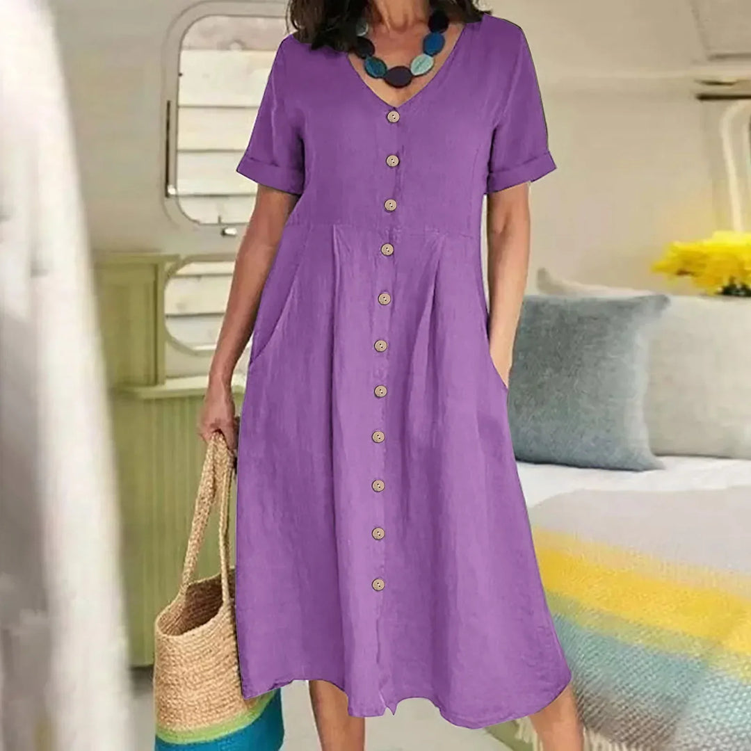 Sophie™ - Retro V-Neck Cotton Linen Loose Summer Dress