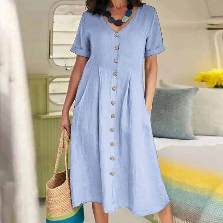 Sophie™ - Retro V-Neck Cotton Linen Loose Summer Dress