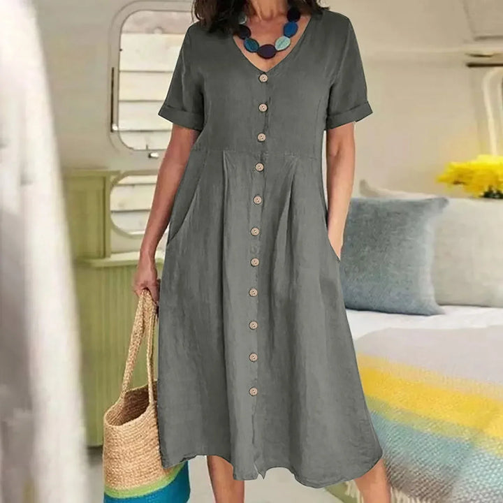 Sophie™ - Retro V-Neck Cotton Linen Loose Summer Dress