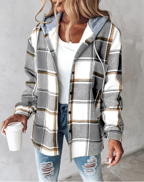 FARIE - CHECKERED LONG HOODED JACKET