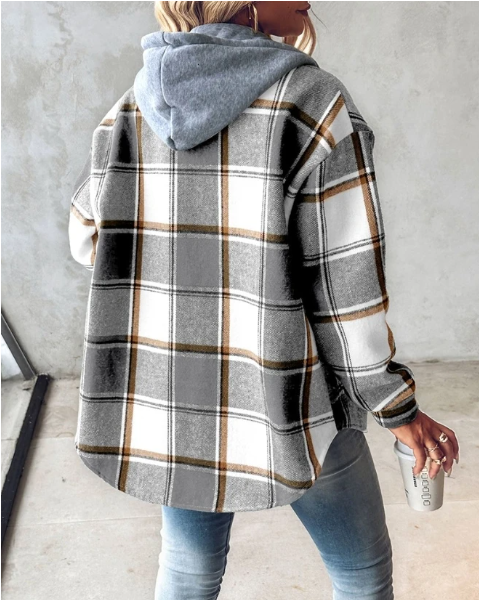 FARIE - CHECKERED LONG HOODED JACKET