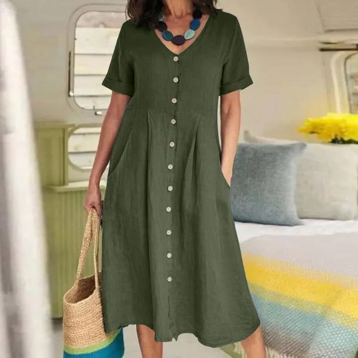 Sophie™ - Retro V-Neck Cotton Linen Loose Summer Dress