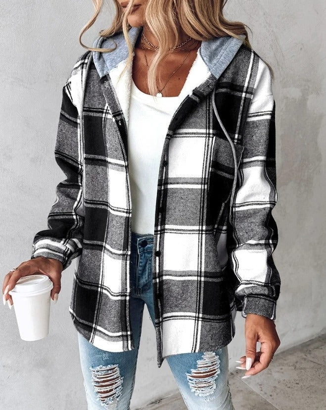 FARIE - CHECKERED LONG HOODED JACKET