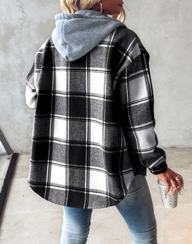 FARIE - CHECKERED LONG HOODED JACKET