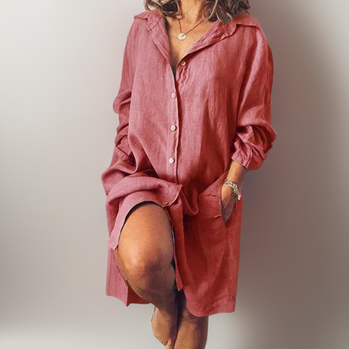 Ruby™ - Comfortable Linen Shirt Midi Dress