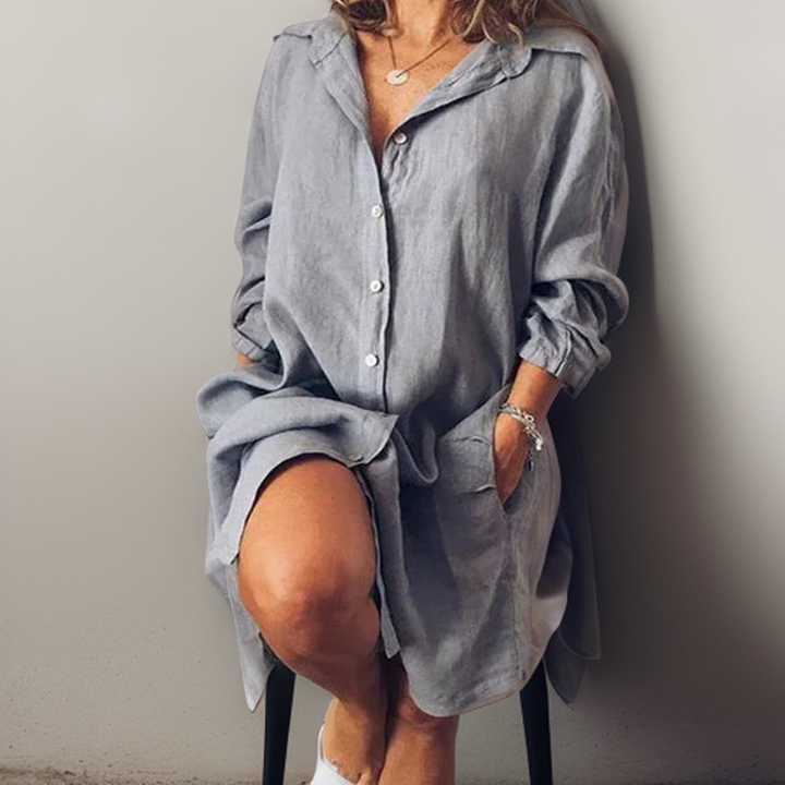 Ruby™ - Comfortable Linen Shirt Midi Dress